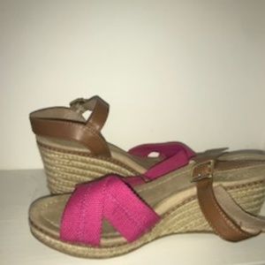 Lands' End Pink and Leather Wedges
